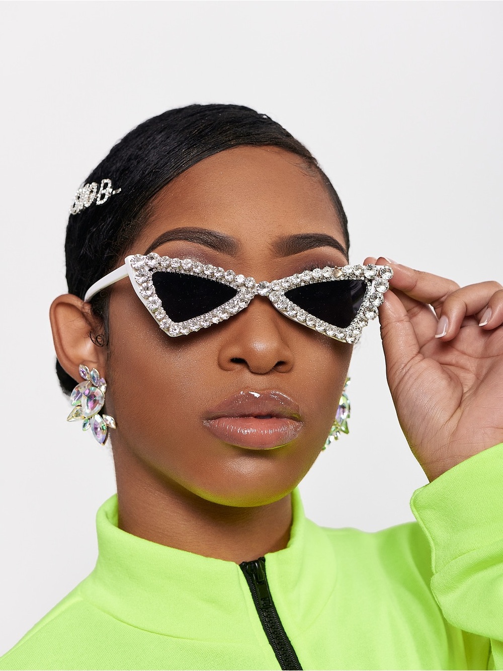 Rhinestone Cat Eye Sunglasses Bundle Black & White Statement Shades - Picture 4 of 9